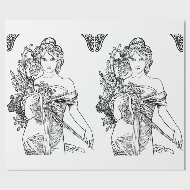Art nouveau Alphonse Mucha wrapping paper (Flat)
