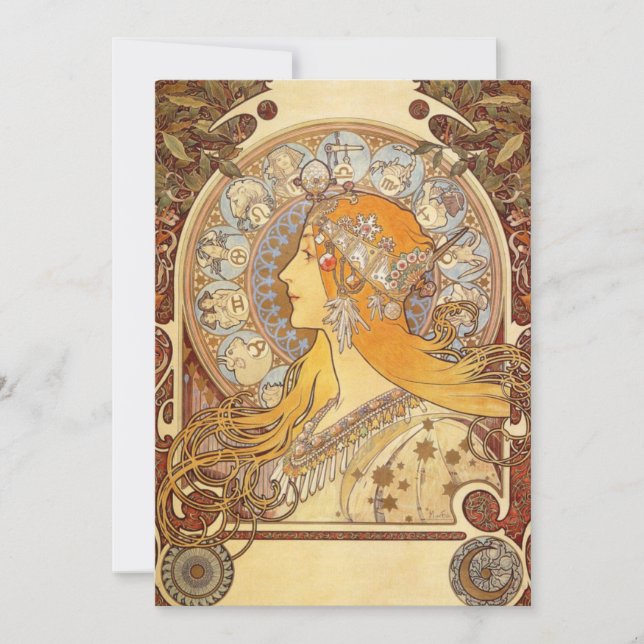 Art Nouveau Alphonse Mucha Zodiac Invitations (Front)