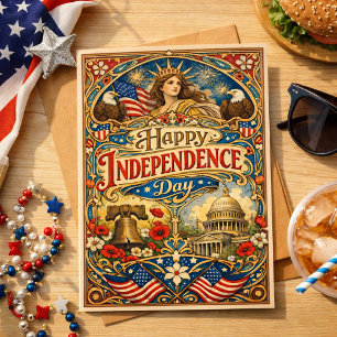 Art Nouveau Americana Patriotic Holiday Card