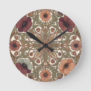 Art Nouveau Anemone Floral Circular Round Clock