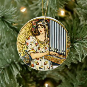 Art Nouveau Angel Organ Player Vintage Music  Ceramic Tree Decoration