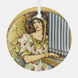 Art Nouveau Angel Organ Player Vintage Music  Glass Tree Decoration