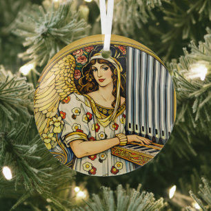 Art Nouveau Angel Organ Player Vintage Music Glass Tree Decoration