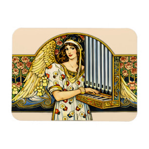 Art Nouveau Angel Organ Player Vintage Music  Magnet