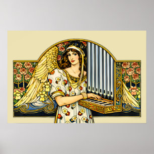 Art Nouveau Angel Organ Player Vintage Music  Poster