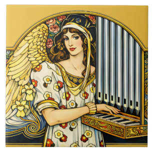 Art Nouveau Angel Organ Player Vintage Music  Tile