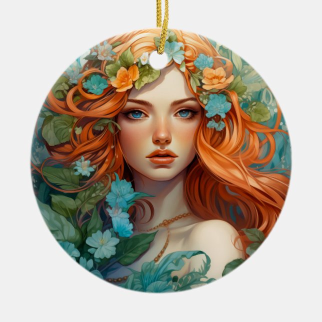 Art Nouveau Aos sí Fairy Ceramic Tree Decoration (Front)