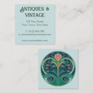 Art Nouveau Aqua Green Square Business Card