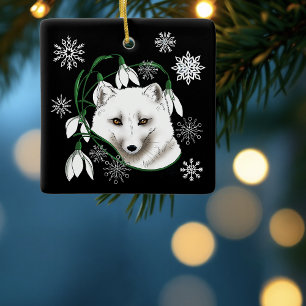 Art Nouveau Arctic White Fox Ceramic Ornament