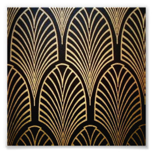 Art nouveau, art deco, fan pattern, bronze,gold,bl photo print