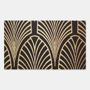 Art nouveau, art deco, fan pattern, bronze,gold,bl rectangular sticker