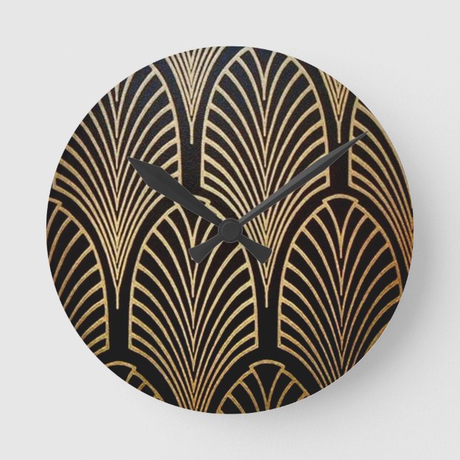Art nouveau, art deco, fan pattern, bronze,gold,bl round clock (Front)