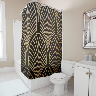 Art nouveau, art deco, fan pattern, bronze,gold,bl shower curtain