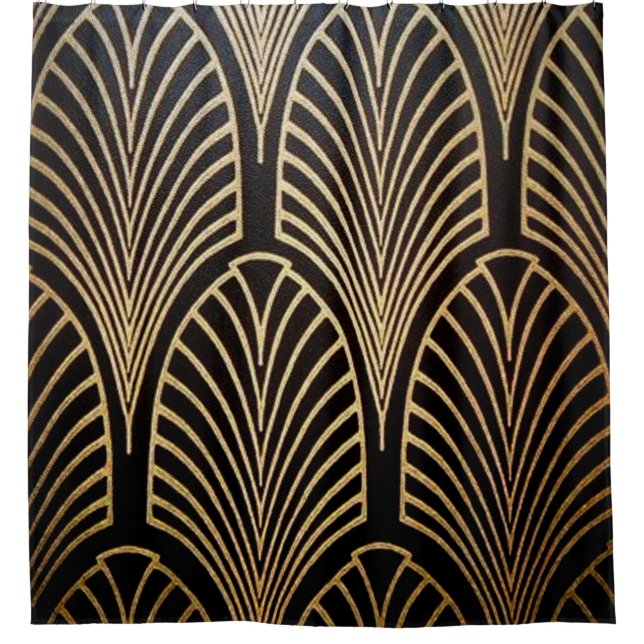 Art nouveau, art deco, fan pattern, bronze,gold,bl shower curtain (Front)