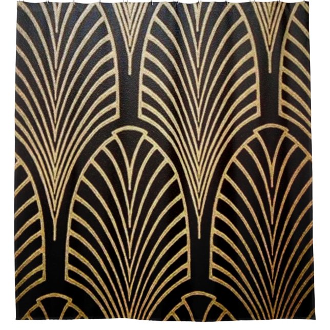 Art nouveau, art deco, fan pattern, bronze,gold,bl shower curtain (Front)