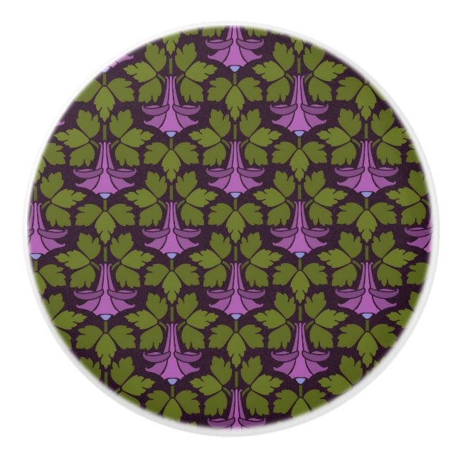 Art Nouveau Art Deco Purple Floral on Black Design Ceramic Knob (Front)