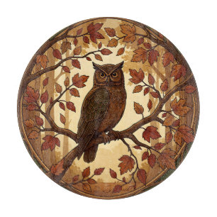 Art Nouveau Autumn Owl Forest  Cutting Board