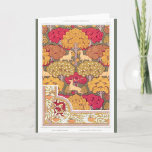 Art nouveau autumn trees and deer Vintage fall Card