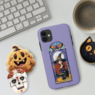 Art Nouveau Autumn Witch Pumpkins Purple Moon Case-Mate iPhone Case