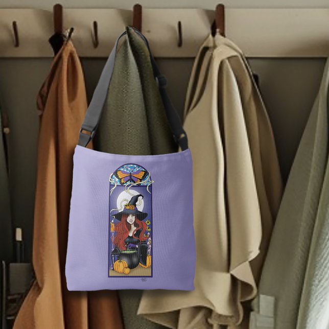 Art Nouveau Autumn Witch Pumpkins Purple Moon Crossbody Bag (Creator Uploaded)