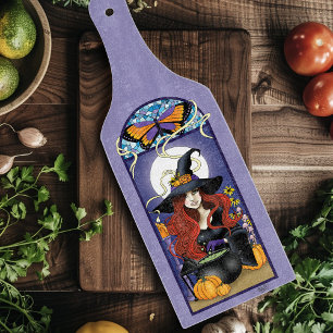 Art Nouveau Autumn Witch Pumpkins Purple Moon Cutting Board