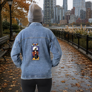 Art Nouveau Autumn Witch Pumpkins Purple Moon Denim Jacket