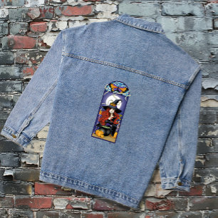 Art Nouveau Autumn Witch Pumpkins Purple Moon Denim Jacket