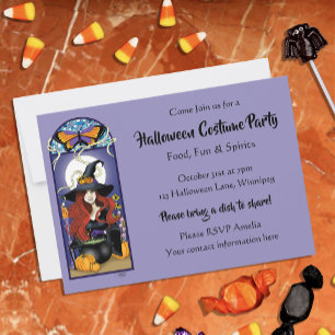 Art Nouveau Autumn Witch Pumpkins Purple Moon Invitation