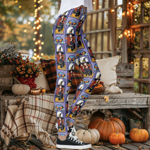 Art Nouveau Autumn Witch Pumpkins Purple Moon Leggings
