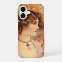 Art Nouveau Autumn Woman Golden Foliage Print