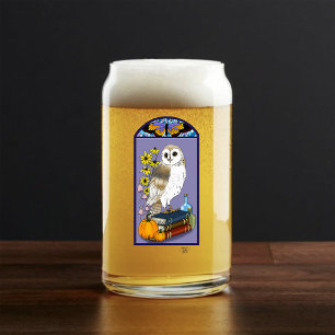 Art Nouveau Barn Owl Pumpkins Books Can Glass