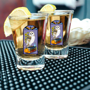 Art Nouveau Barn owl Pumpkins Books Shot Glass
