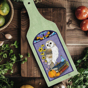 Art Nouveau Barn Owl Pumpkins Vintage Books Autumn Cutting Board