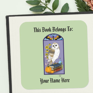 Art Nouveau Barn Owl Pumpkins Vintage Books Autumn Square Sticker