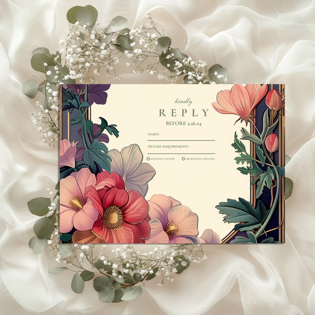Art Nouveau Baroque Border Floral Wedding RSVP Card (Creator Uploaded)