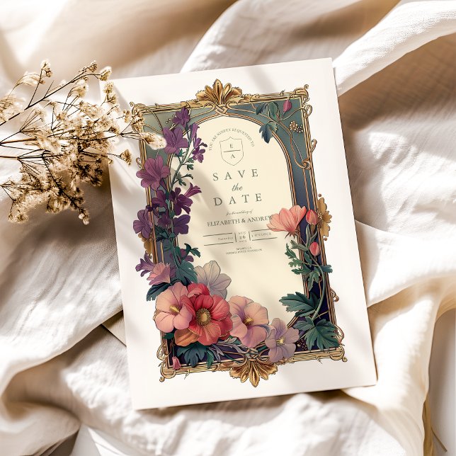 Art Nouveau Baroque Border Floral Wedding Save The Date (Creator Uploaded)