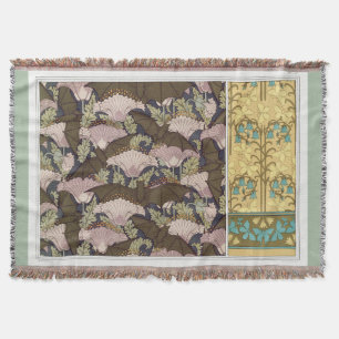 Art nouveau bats poppies floral textile art  throw blanket