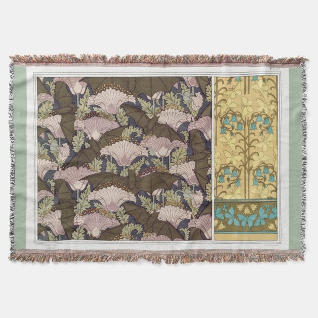 Art nouveau bats poppies floral textile art  throw blanket (Front)