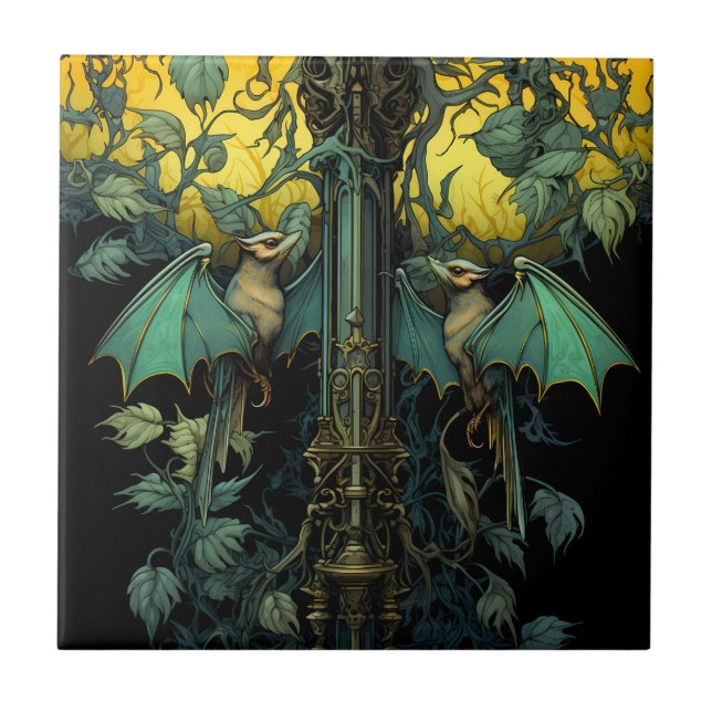 Art Nouveau Bats Tile (Swamp Collection) (Front)