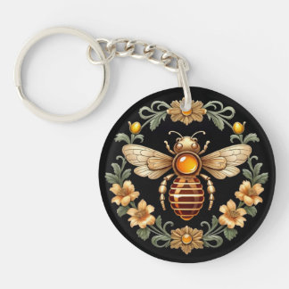 Art Nouveau Bee on Black Key Ring