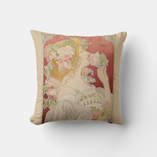 Art Nouveau Belle Époque Lady Roses Livemont Cushion