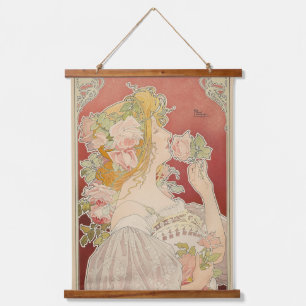 Art Nouveau Belle Époque Lady Roses Livemont Hanging Tapestry