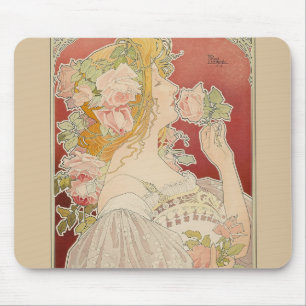 Art Nouveau Belle Époque Lady Roses Livemont Mouse Pad