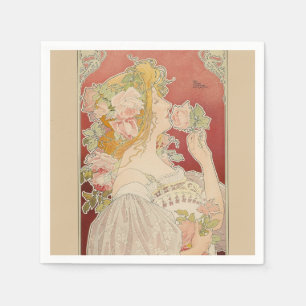 Art Nouveau Belle Époque Lady Roses Livemont Napkin