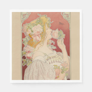 Art Nouveau Belle Époque Lady Roses Livemont Napkin