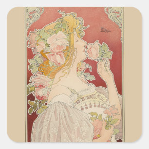 Art Nouveau Belle Époque Lady Roses Livemont Square Sticker
