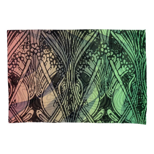 Art nouveau, belle époque,victorian,ombre, red, gr pillowcase (Front)