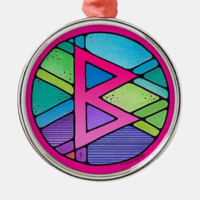 Art Nouveau Berkano Rune of Mother Earth Metal Tree Decoration (Front)