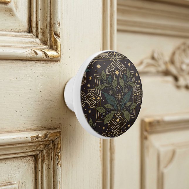 Art Nouveau Berry Botanical Floral Dark Ceramic  Knob (Creator Uploaded)