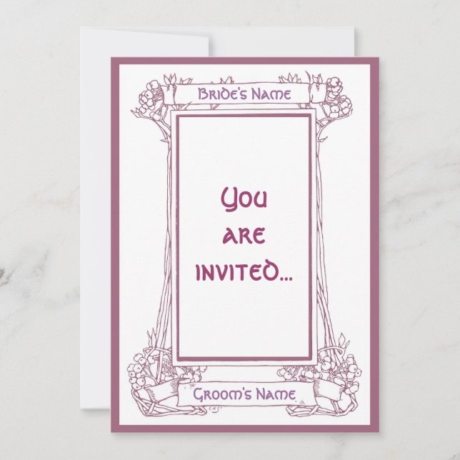 Art Nouveau Berry Frame Pink Invitation Elegant (Front)